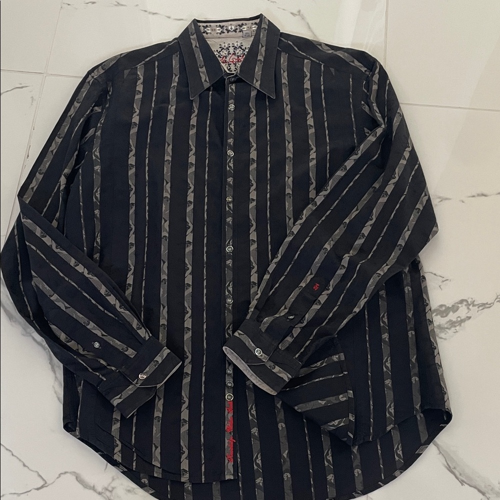 Robert Graham Black and Gray Striped Button-Down Shirt sz XL